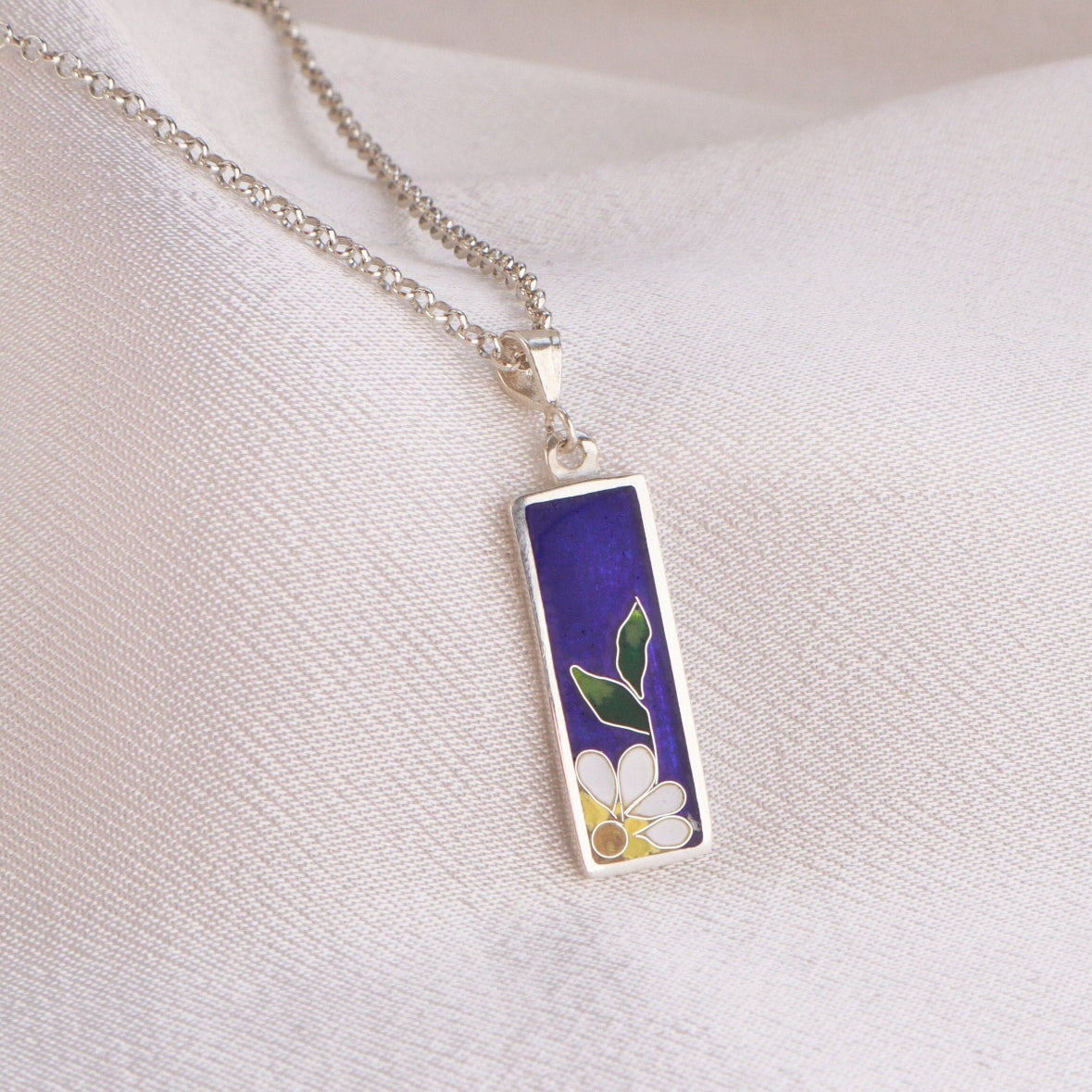 cloisonne enamel necklace, flower silver necklace