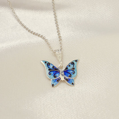 cloisonne enamel butterfly necklace