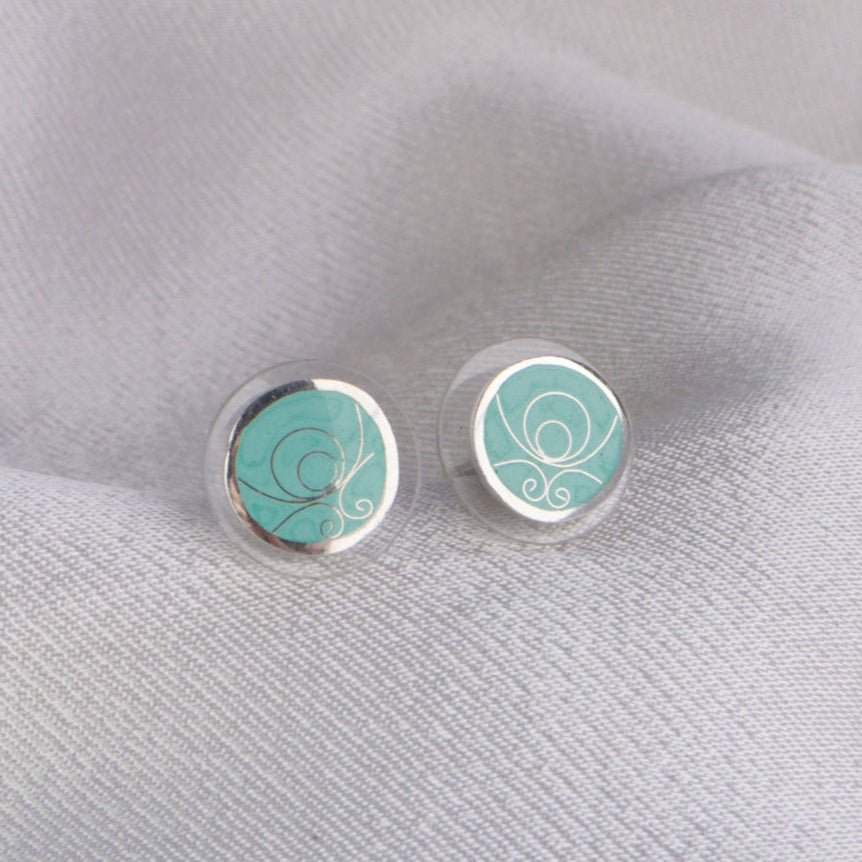 turquoise enamel studs, cloisonne earrings,