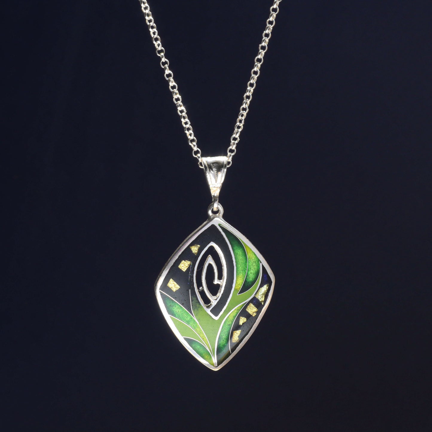 Contemporary Green Silver Pendant