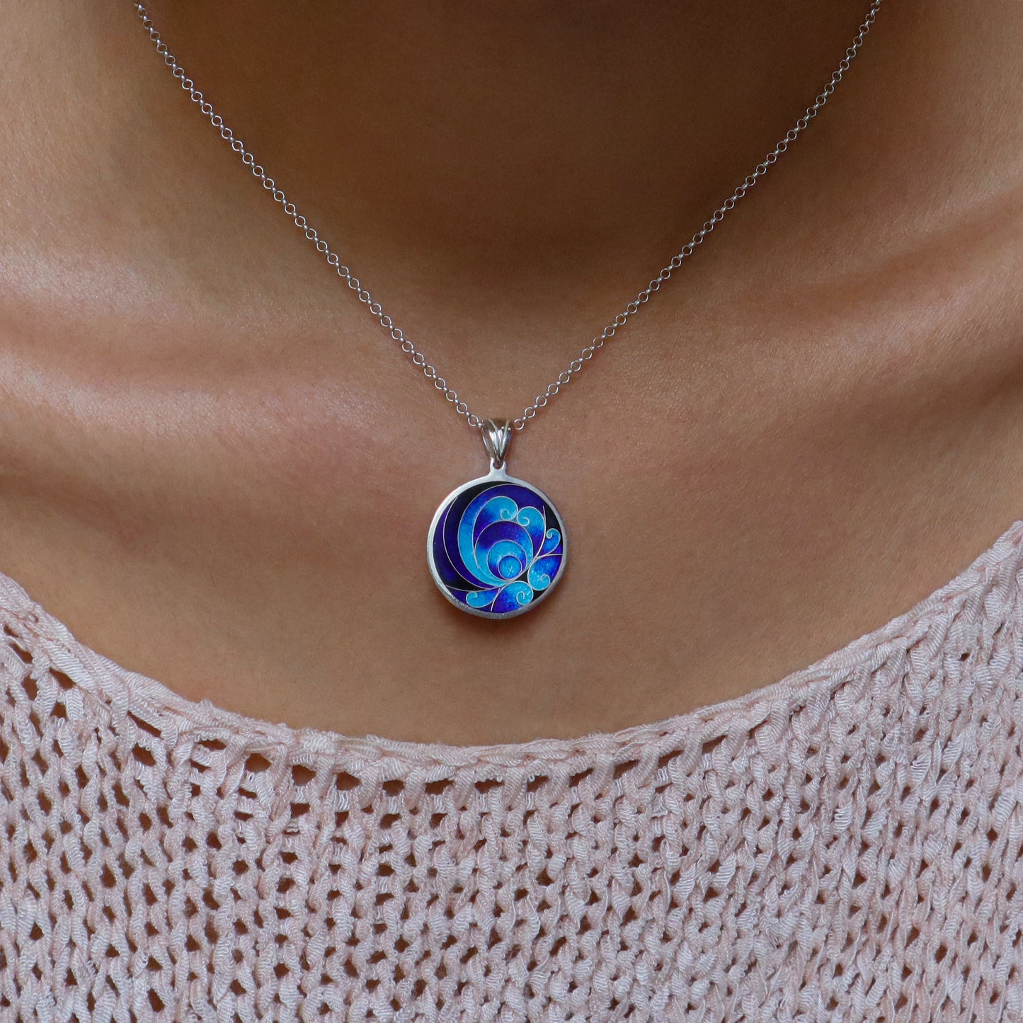 Round Blue Cloisonne Necklace