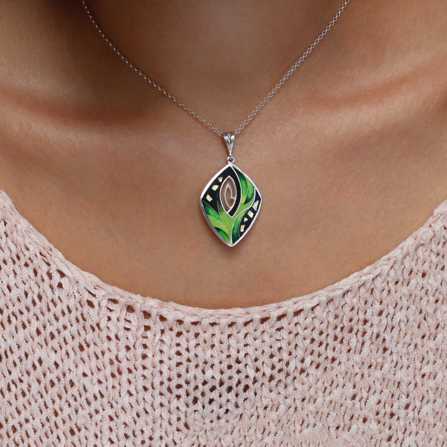 Contemporary Green Silver Pendant