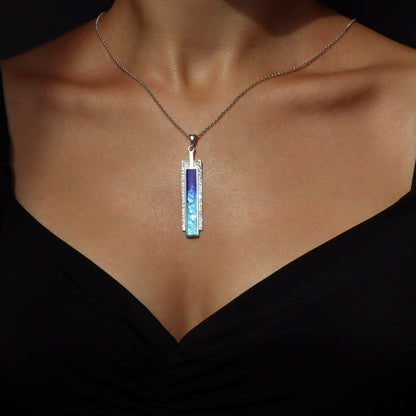 modern silver necklace, blue enamel pendant, georgian enamel