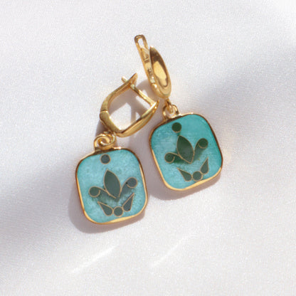 georgian cloisonne enamel, dangle earrings