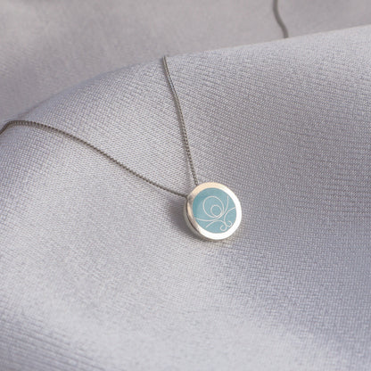 turquoise enamel necklace, handmade sterling silver pendant