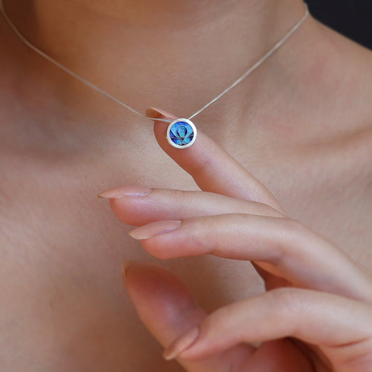 Tiny Blue Silver Pendant With Chain