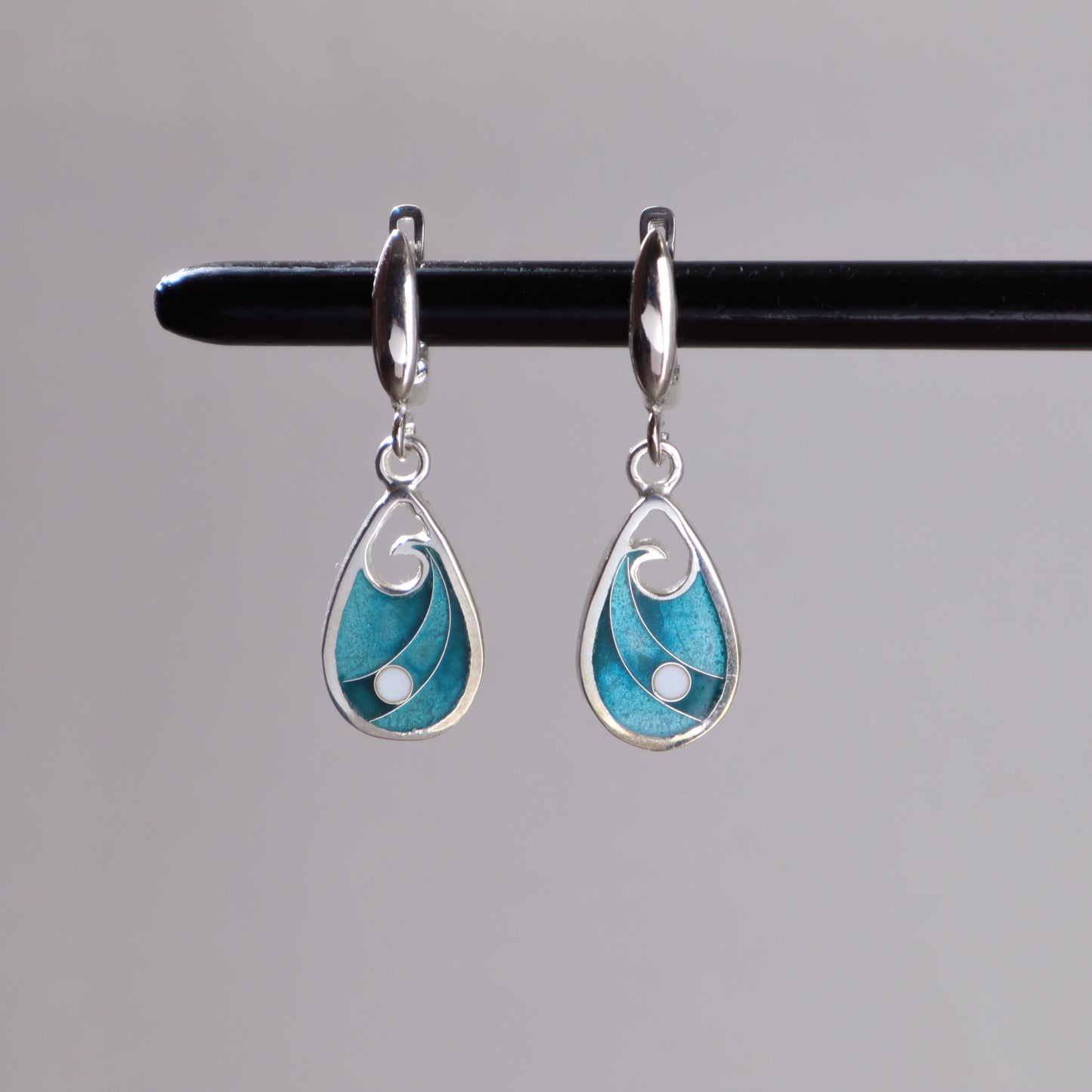 turquoise blue enamel earrings, georgian cloisonne earrings