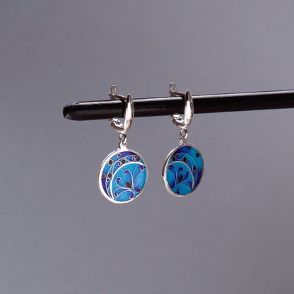 sterling silver earrings for women, blue enamel earrings