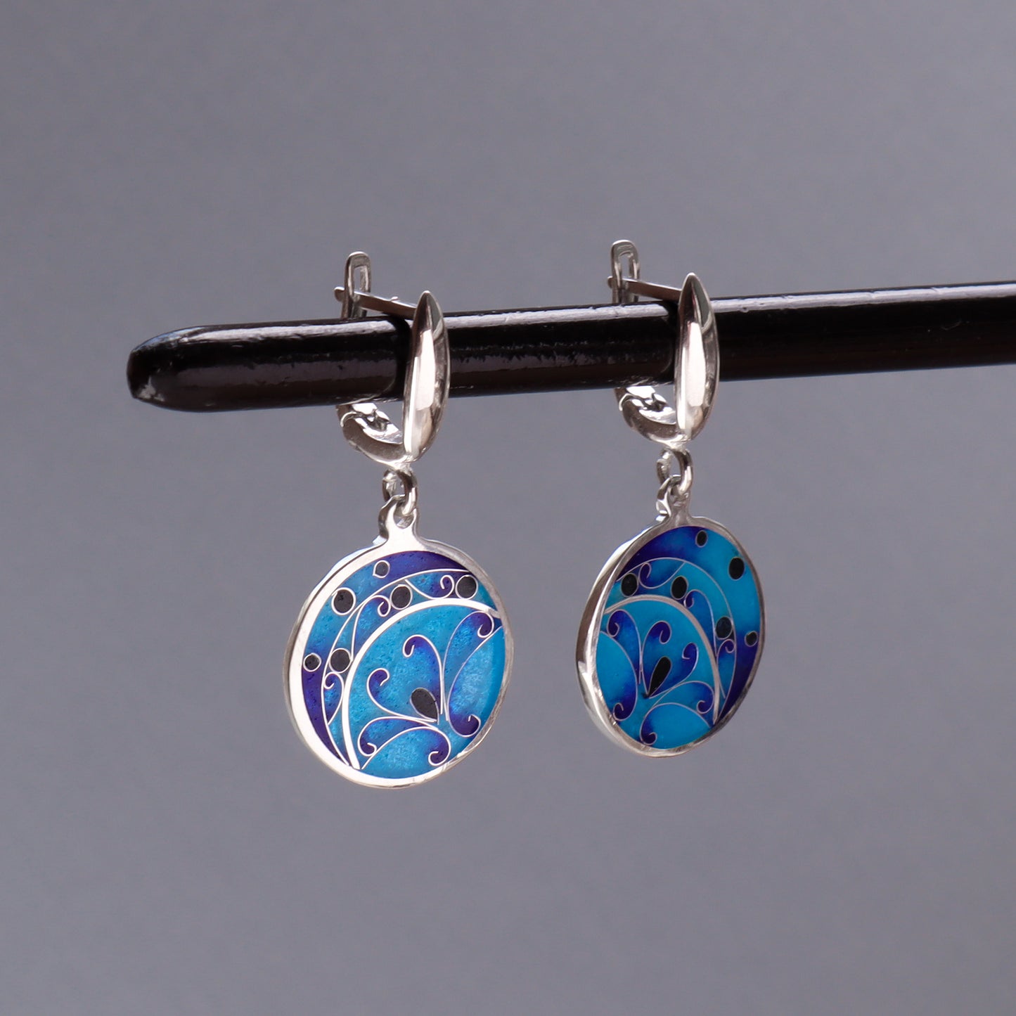 silver enamel earrings, georgian enamel
