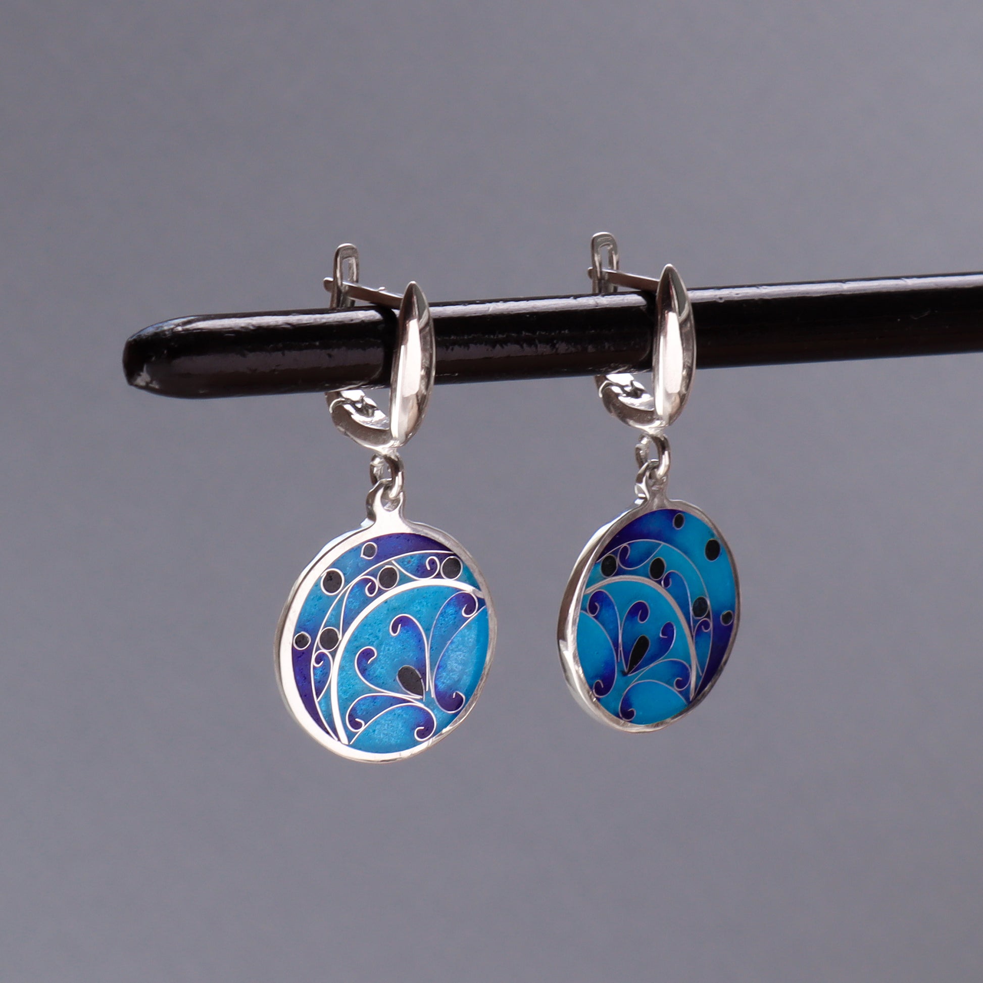 silver enamel earrings, georgian enamel