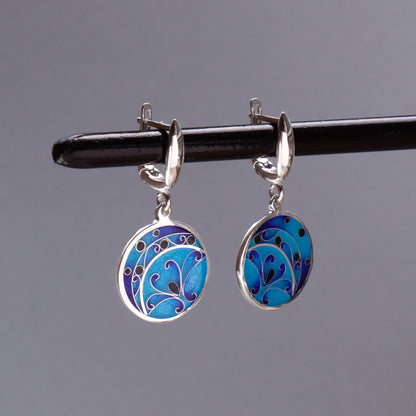 silver enamel earrings, georgian enamel