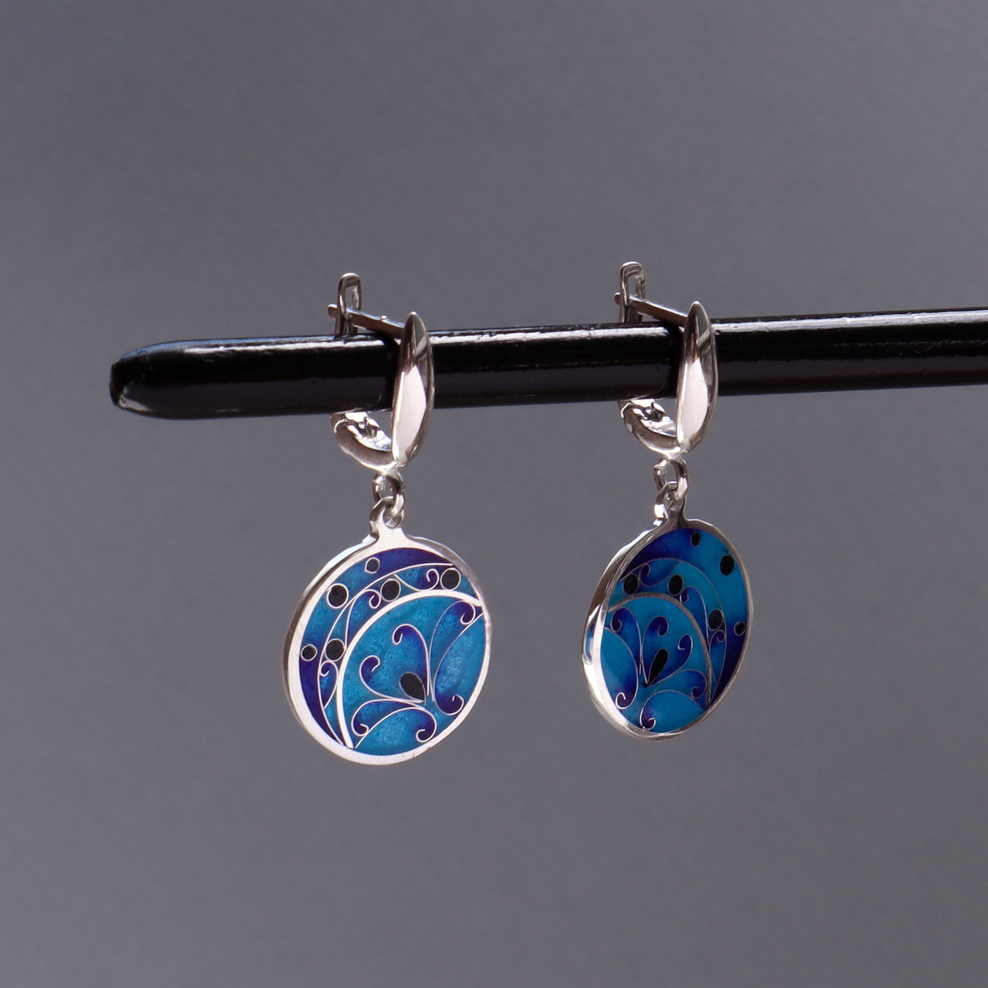 sterling silver earrings, dangle enamel earrings