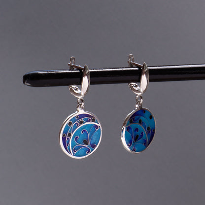 sterling silver earrings, dangle enamel earrings