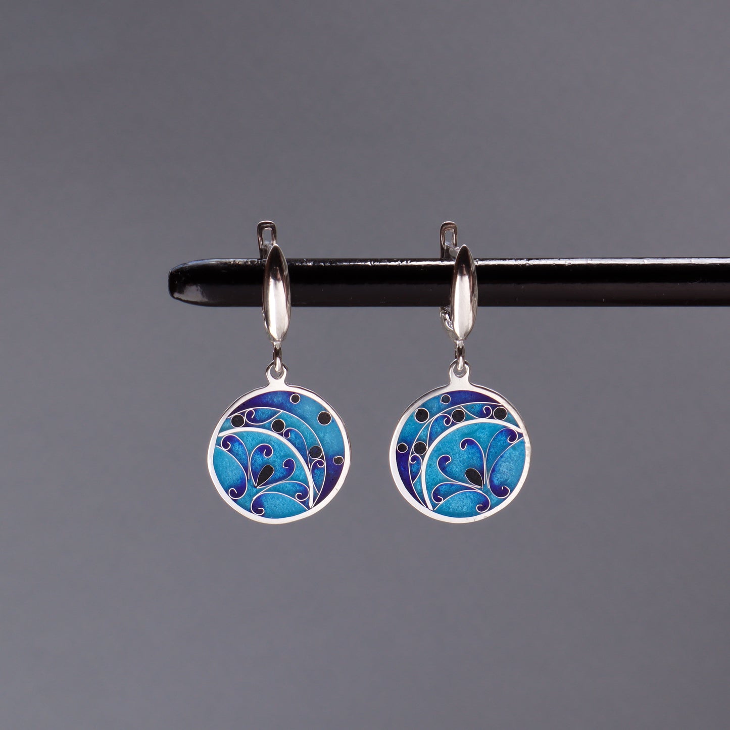 blue silver earrings, handmade enamel earrings