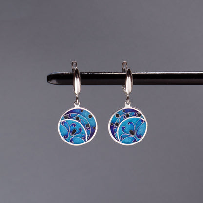 blue silver earrings, handmade enamel earrings