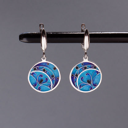 blue enamel earrings, cloisonne jewelry