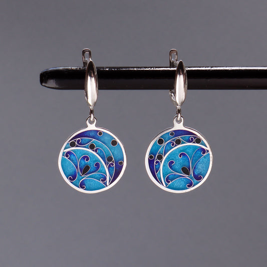 blue enamel earrings, cloisonne jewelry
