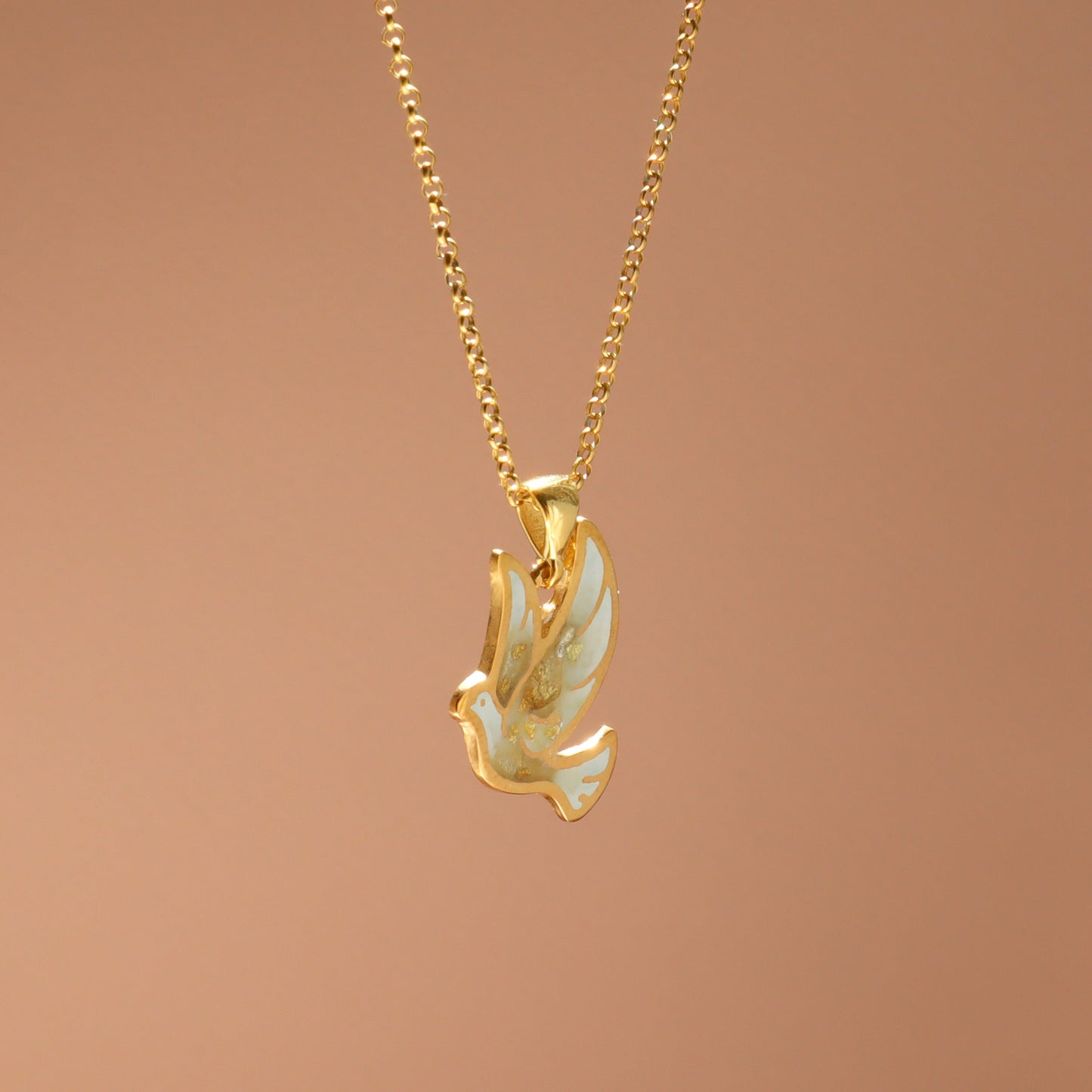 gold dove necklace, enamel dove pendant