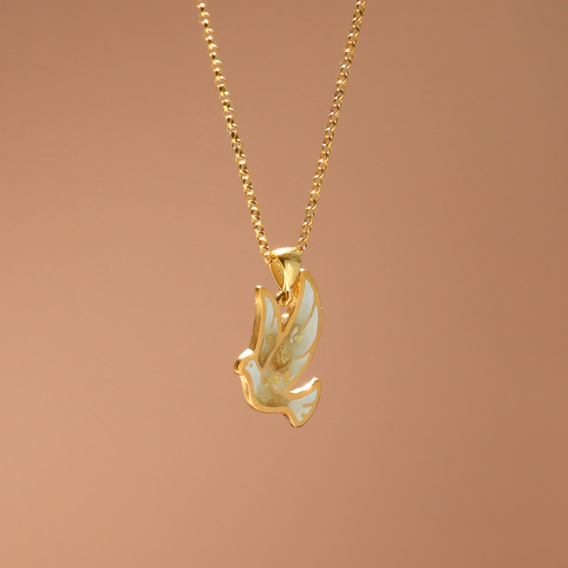 gold dove necklace, enamel dove pendant