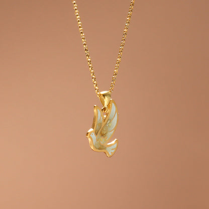 gold dove necklace, enamel dove pendant