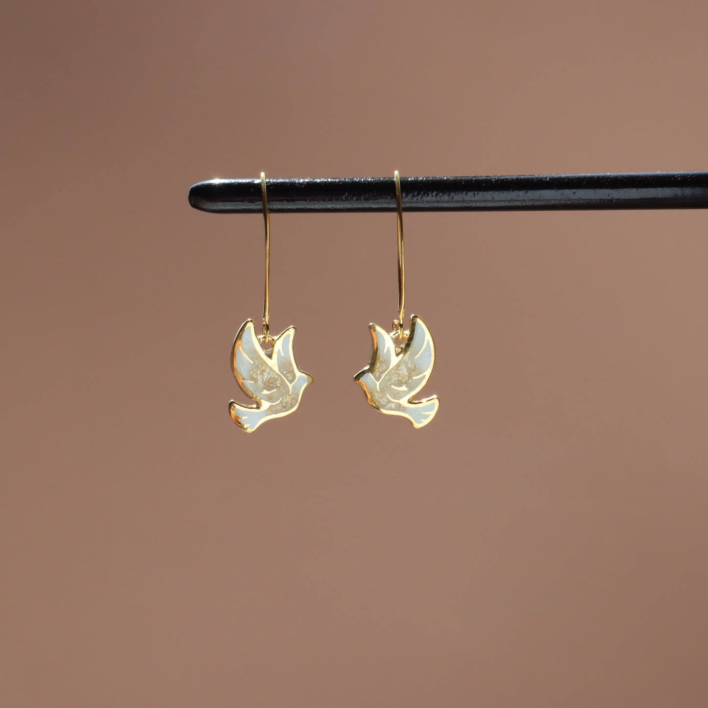 enamel dove earrings, dove hoop earrings