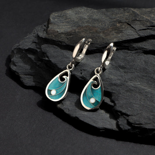 turquose blue earrings, cloisonne enamel