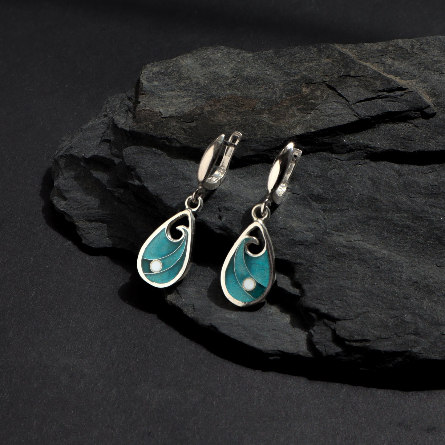 drop earrings silver, enamel earrings