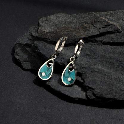 drop earrings silver, enamel earrings