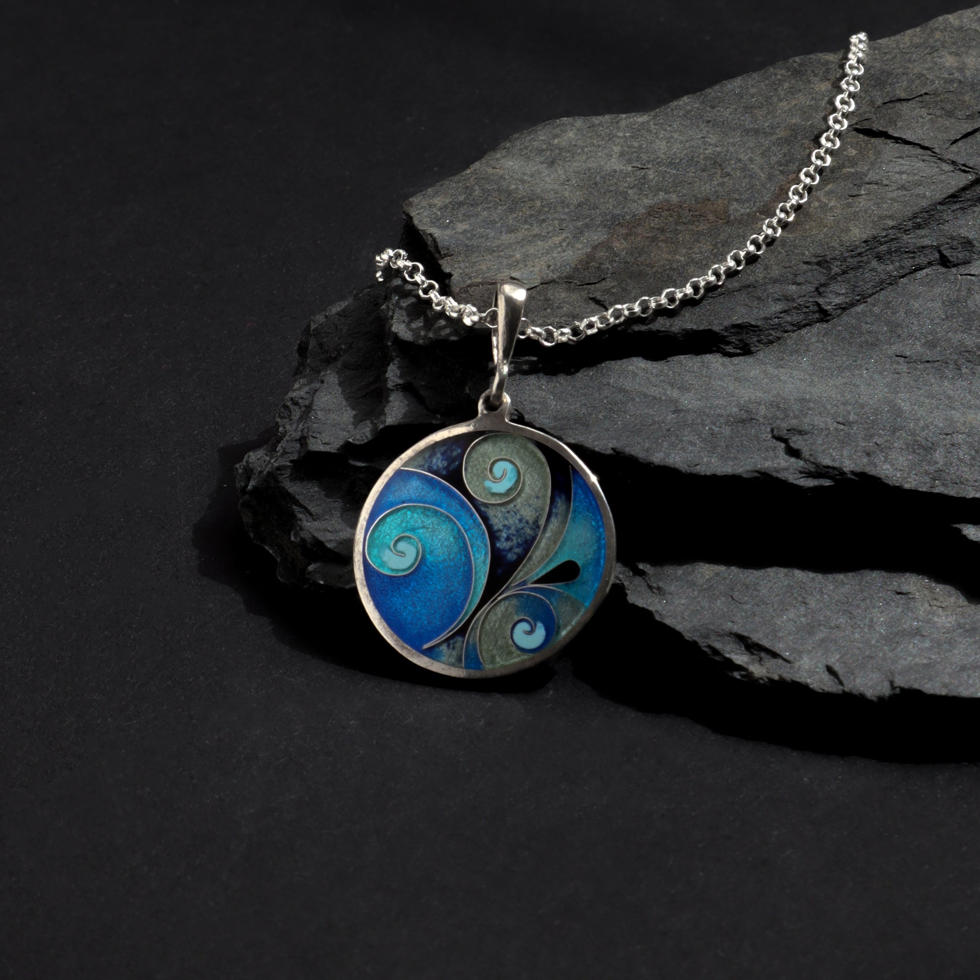 minankari, blue enamel pendant