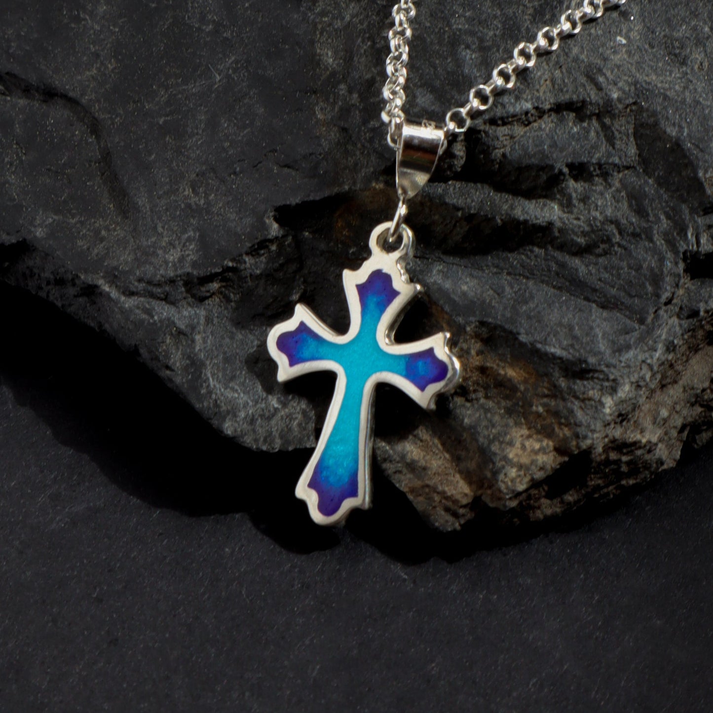 blue cross necklace, mens silver cross