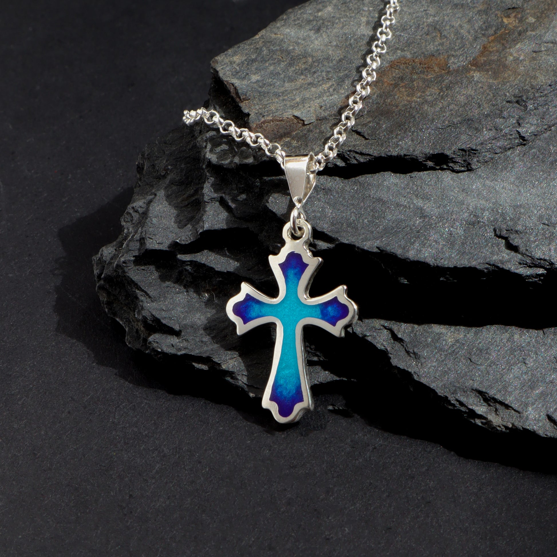 cross necklace for men, handmade enamel cross