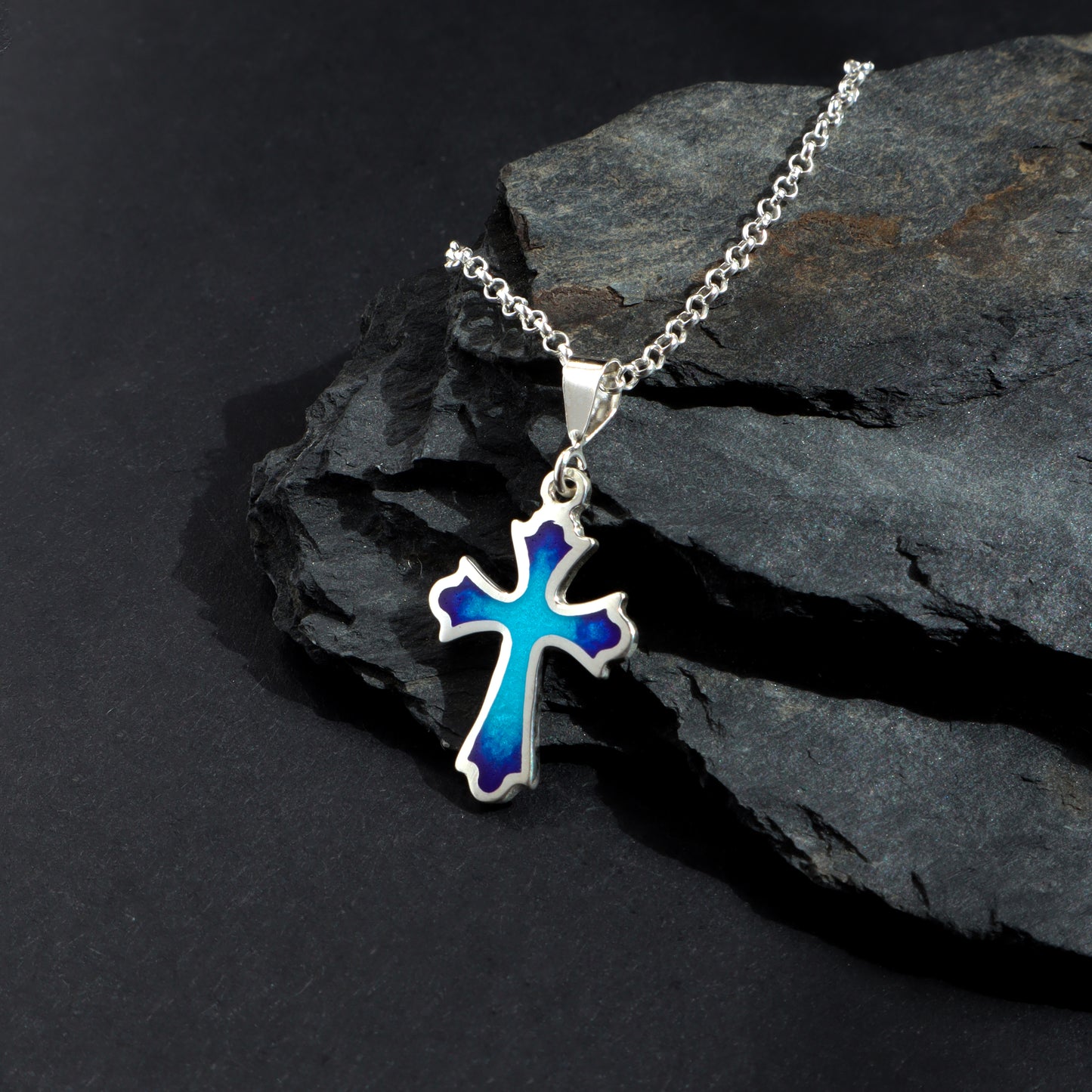 cross necklace for men, silver enamel cross