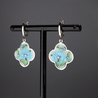 sterling silver earrings, blue enamel earrings