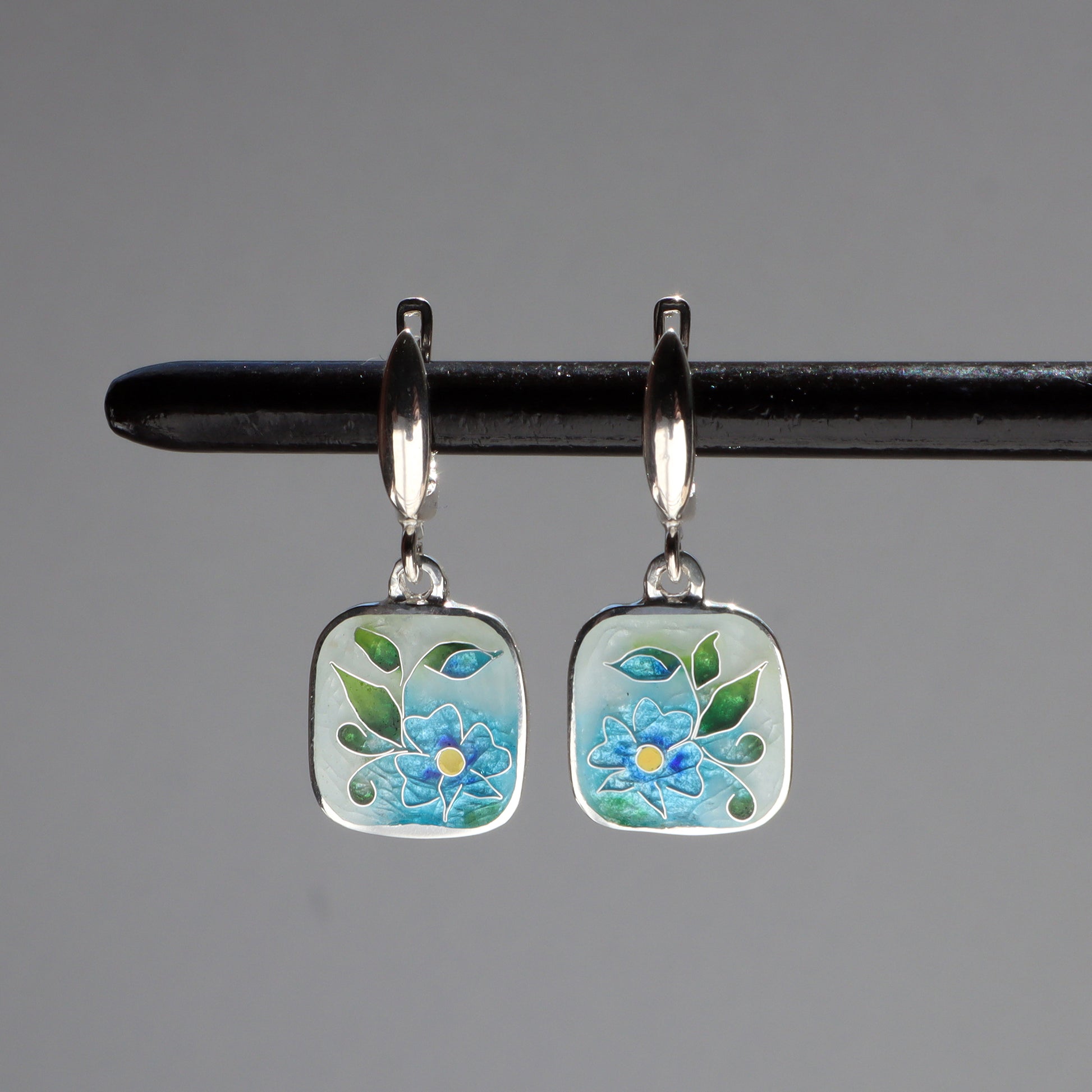 dangle enamel earrings, cloisonne earrings
