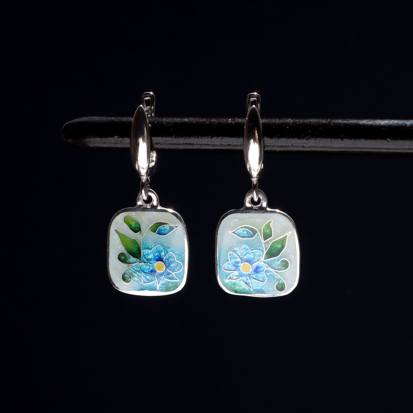 cloisonne floral errings, sterling silver 925