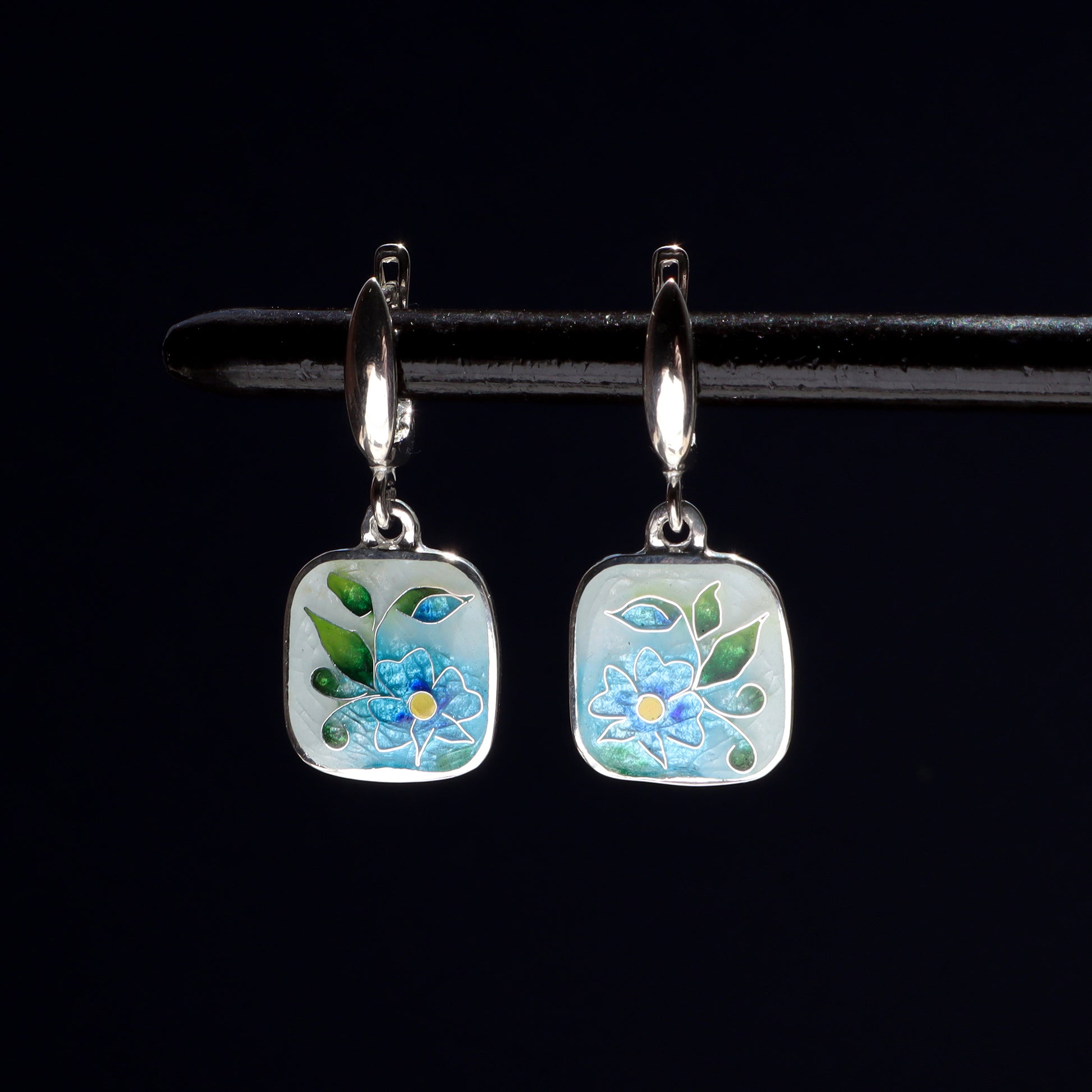 cloisonne floral errings, sterling silver 925