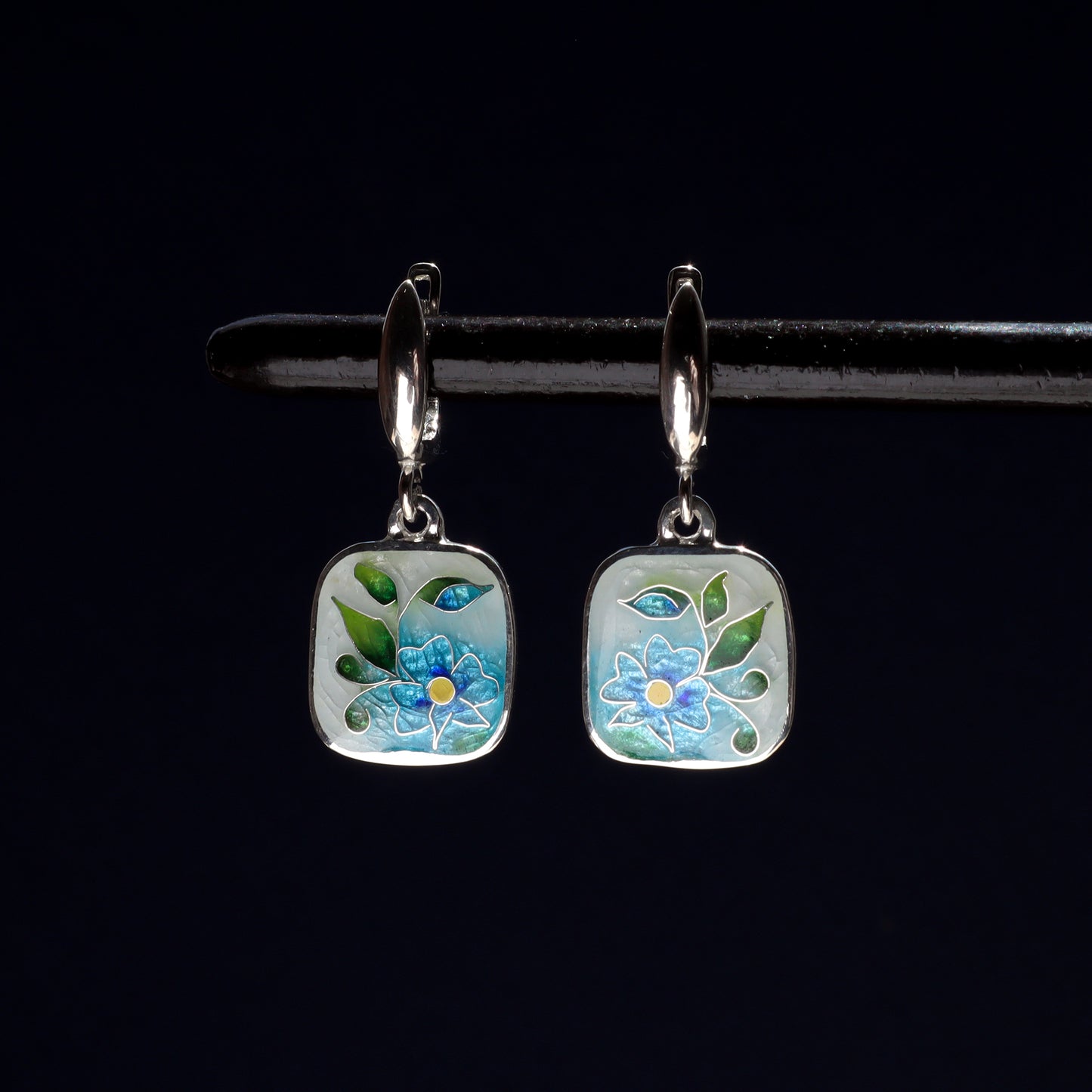 silver enamel earrings, handmade jewelry