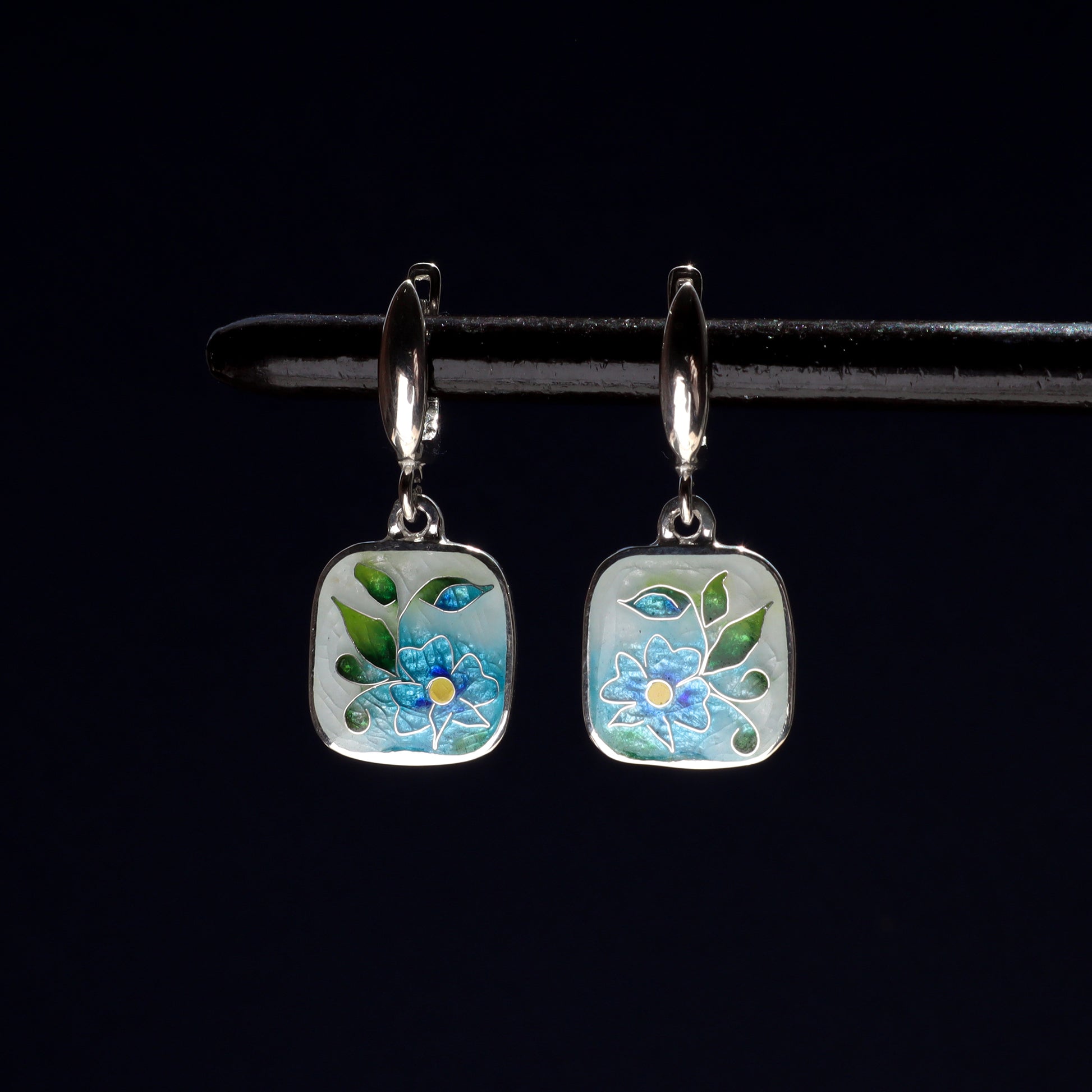 silver enamel earrings, handmade jewelry