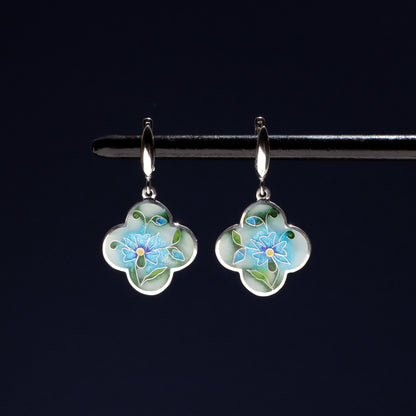 floral earrings, enamel silver earrings