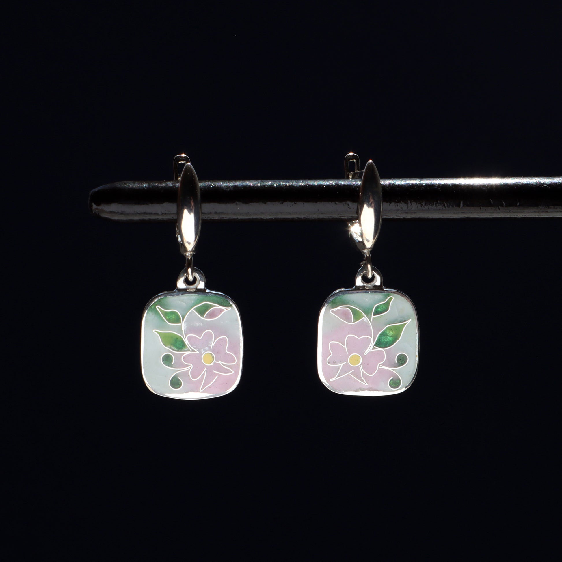 silver enamel earrings, georgian enamel