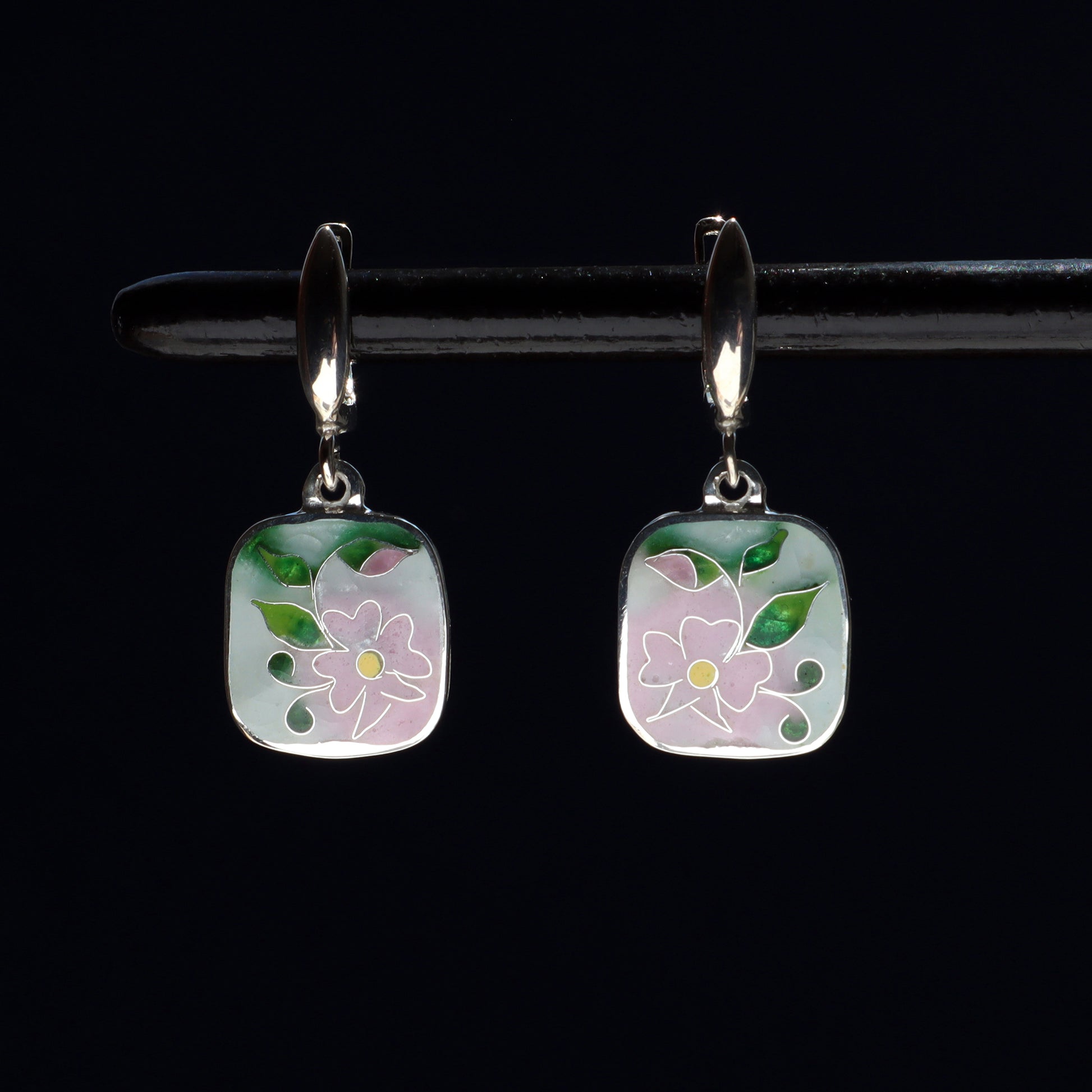 georgian cloisonne enamel, silver earrings