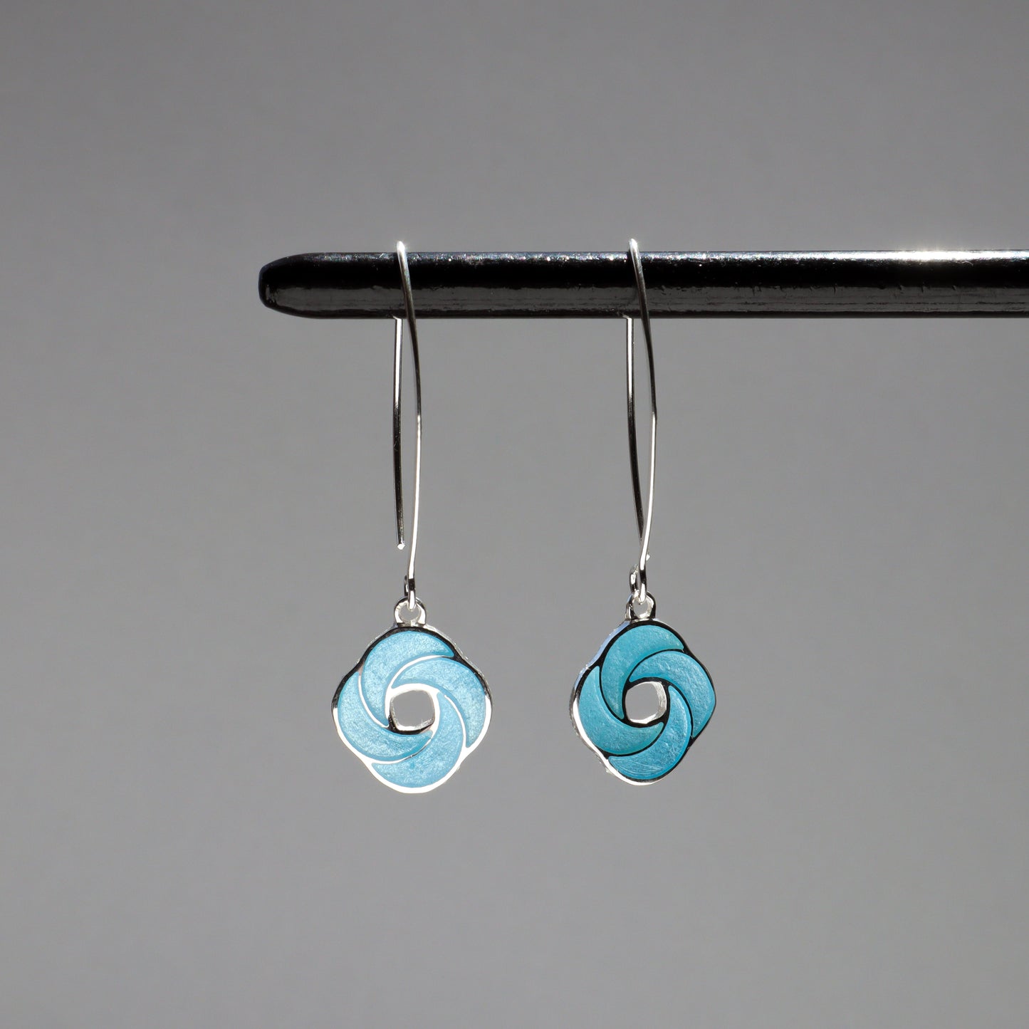 blue enamel hoop earrings, sterling silver earrings