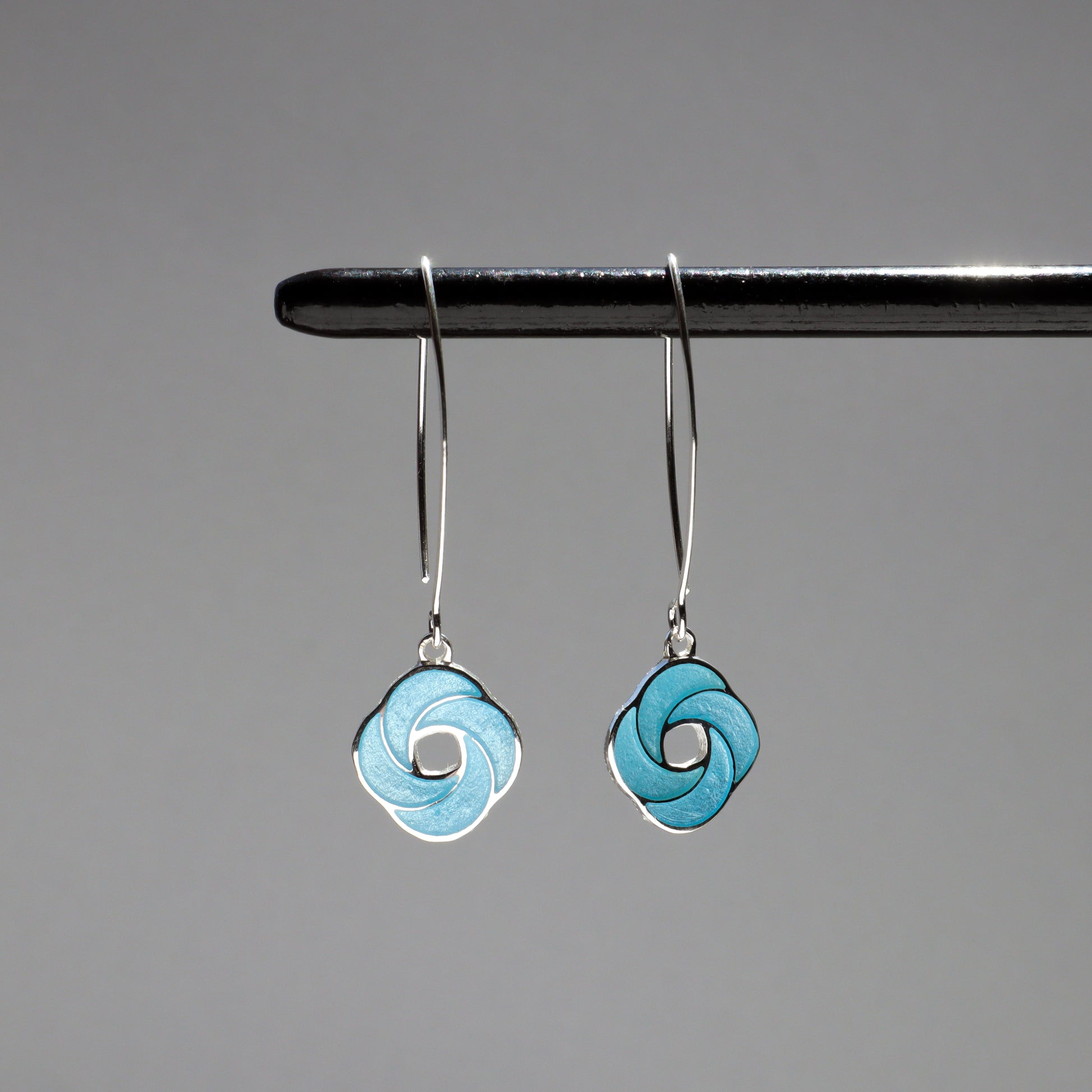 blue enamel hoop earrings, sterling silver earrings