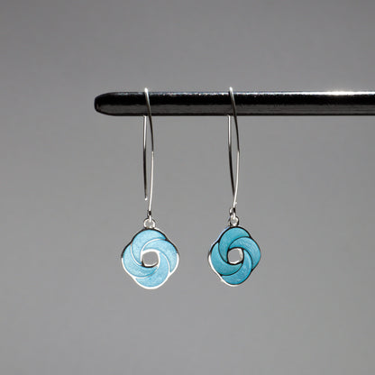 blue enamel hoop earrings, sterling silver earrings