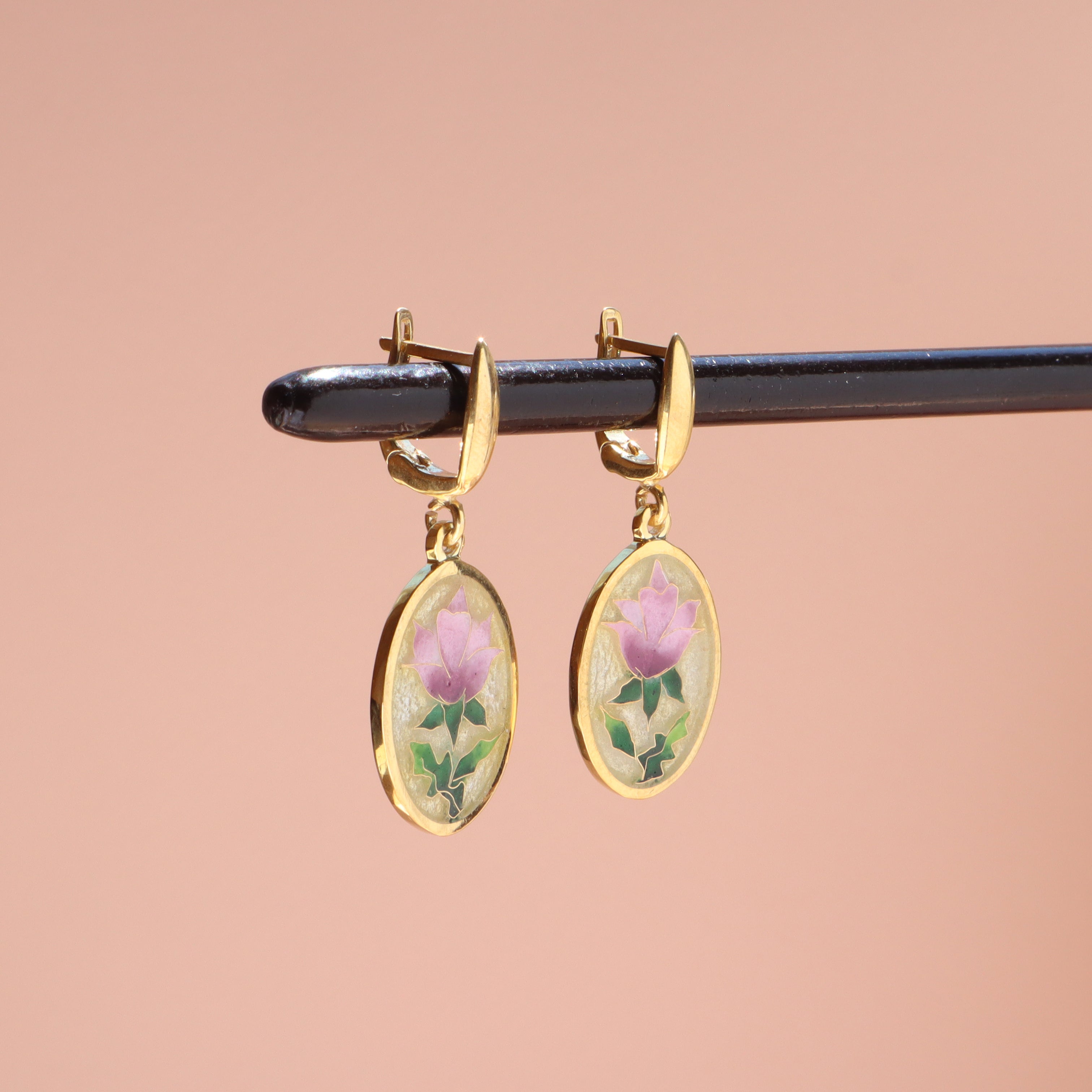 gold enamel earrings, georgian cloisonne