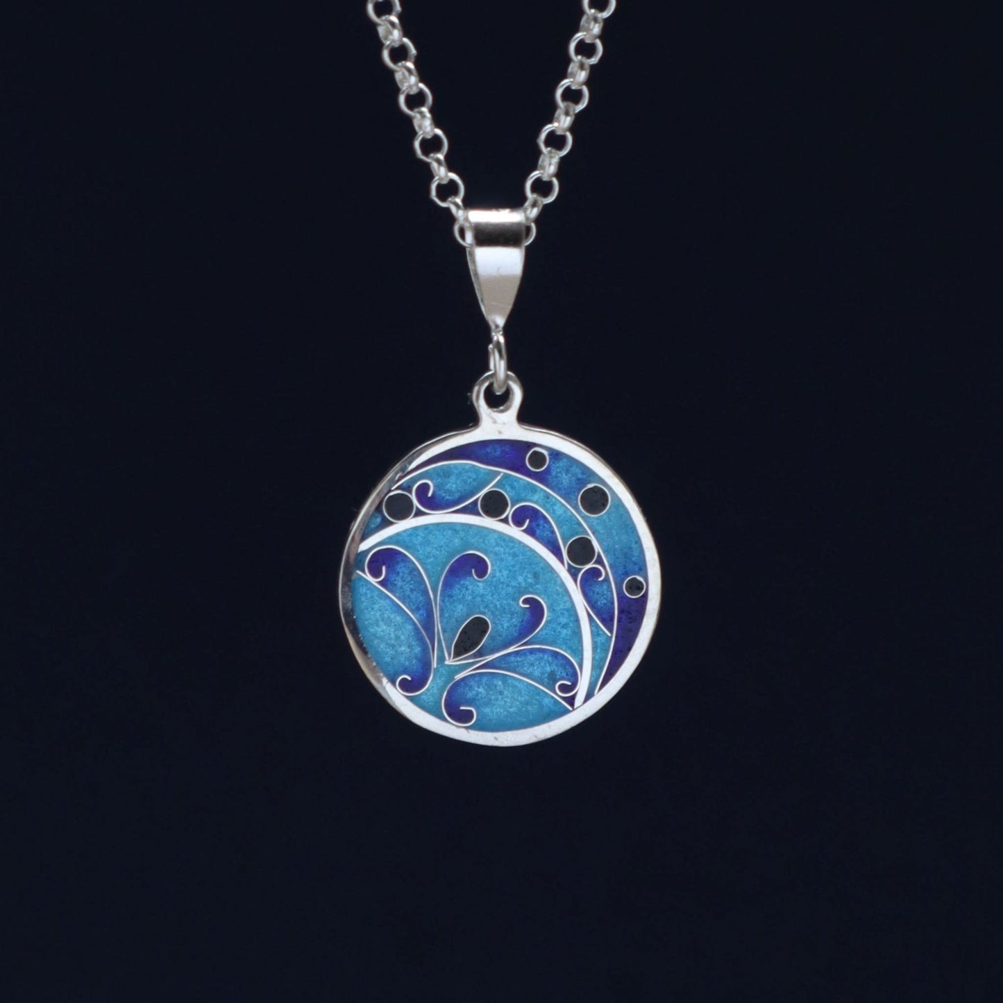 cloisonne enamel pendant necklace, sterling silver 925