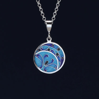 cloisonne enamel pendant necklace, sterling silver 925