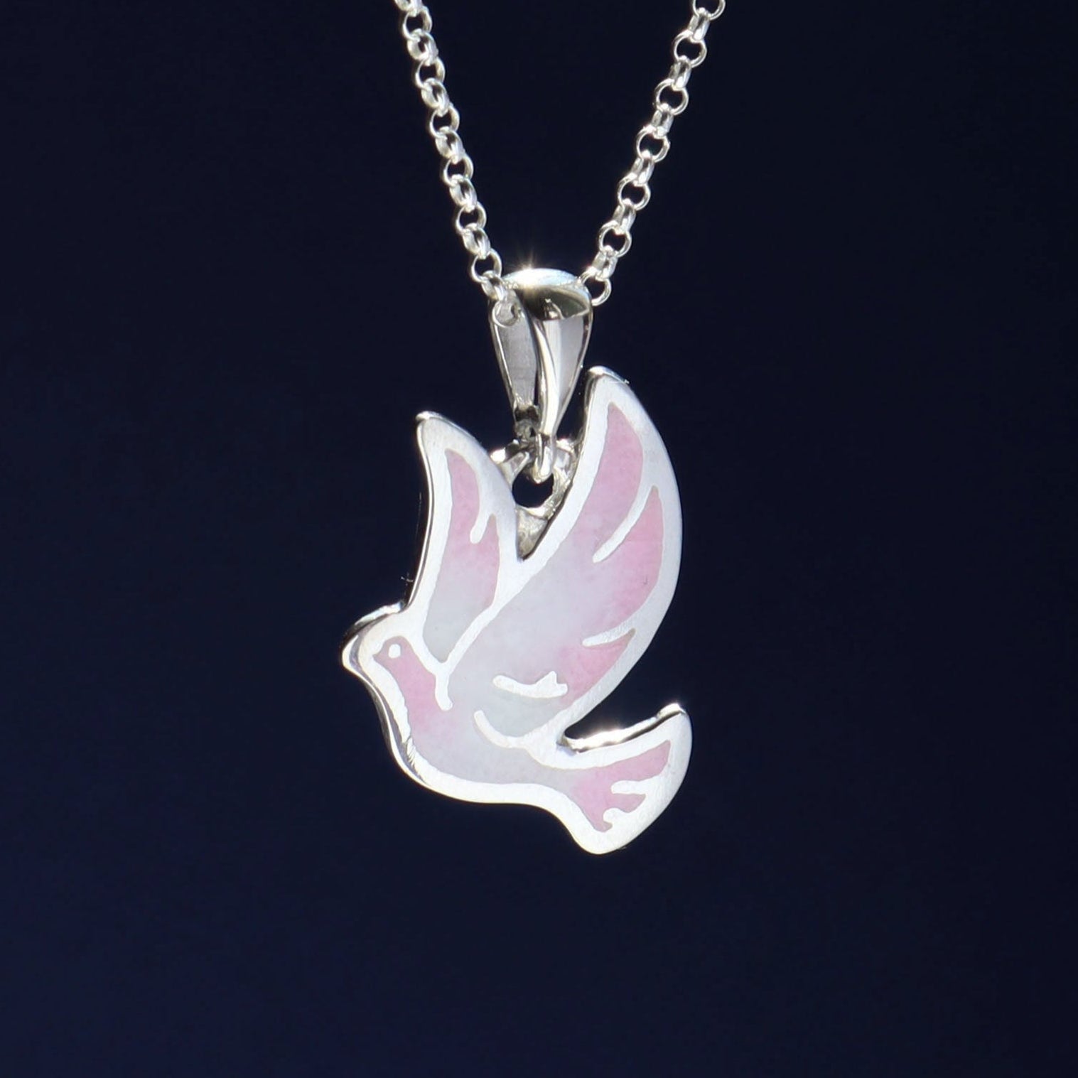 pink dove necklace, peace dove