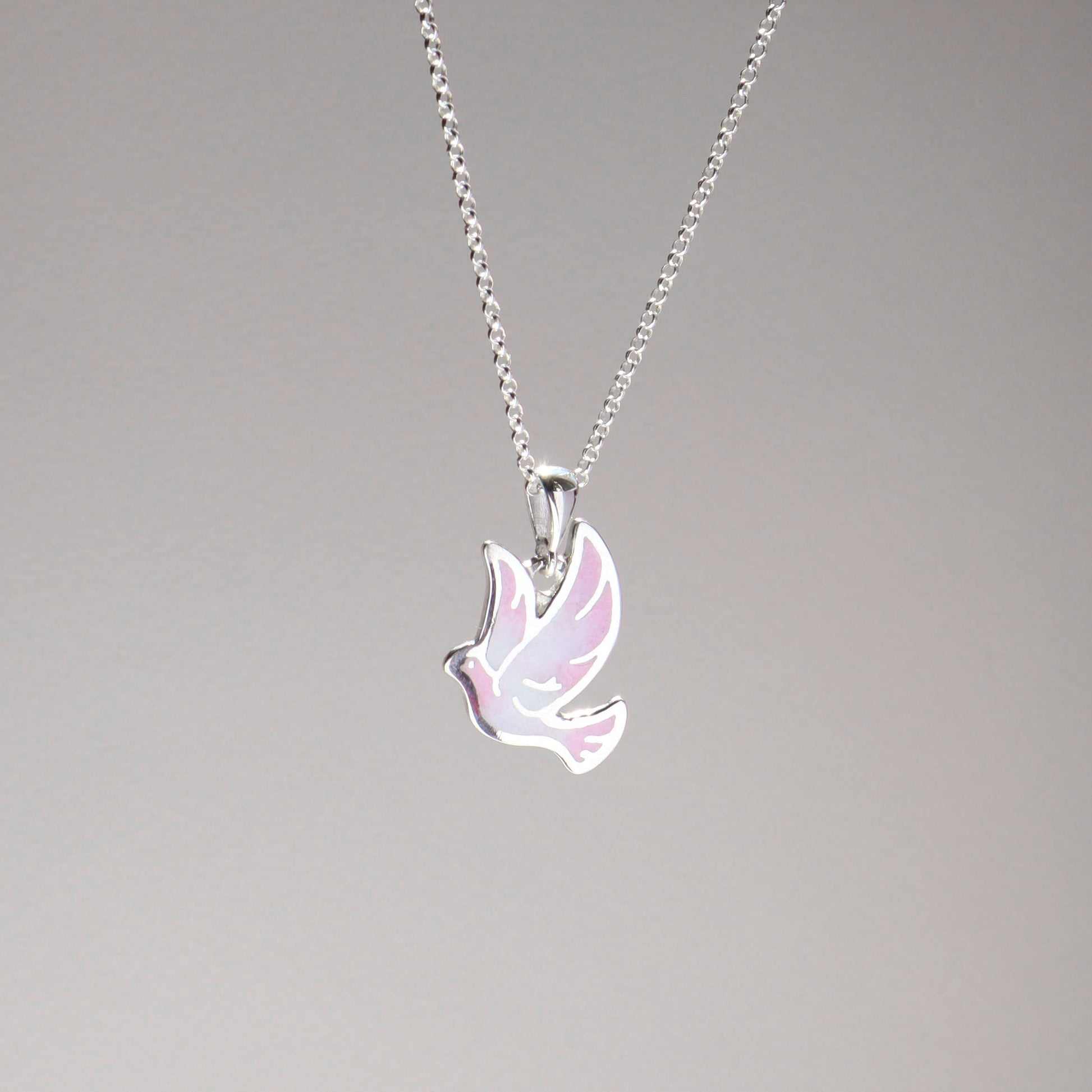 sterling silver dove necklace, enamel dove