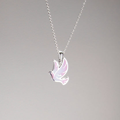 sterling silver dove necklace, enamel dove